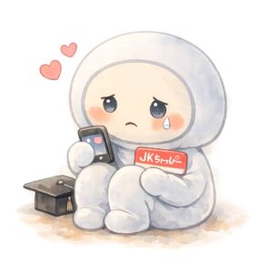 JK座りしているちゃっぴーのイラスト